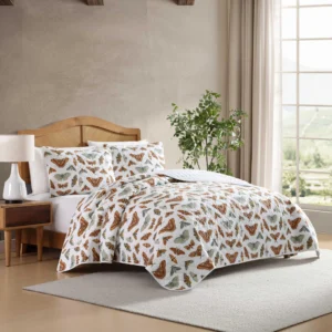 Full/Queen Butterfly Print Quilt Set with Shams