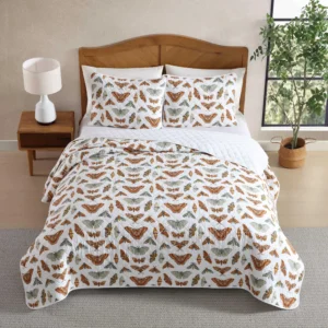 Full/Queen Butterfly Print Quilt Set with Shams