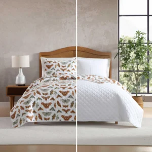 Full/Queen Butterfly Print Quilt Set with Shams