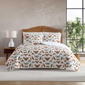 Full/Queen Butterfly Print Quilt Set with Shams