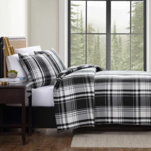 Full/Queen Comforter Set with Ombre Plaid Pattern