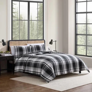 Full/Queen Comforter Set with Ombre Plaid Pattern