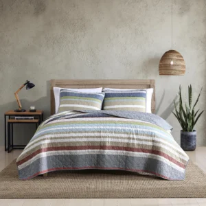 Full/Queen Multicolored Striped Quilt Set
