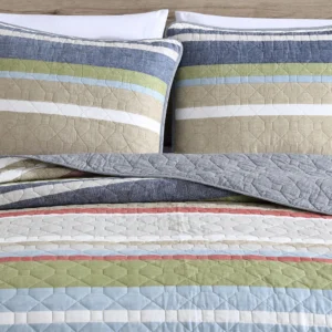 Full/Queen Multicolored Striped Quilt Set
