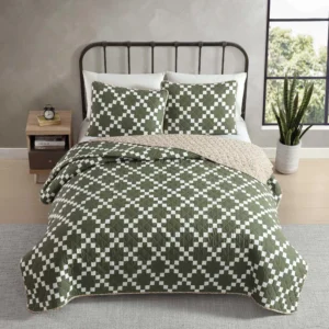 Full/Queen Reversible Checkered Quilt Set