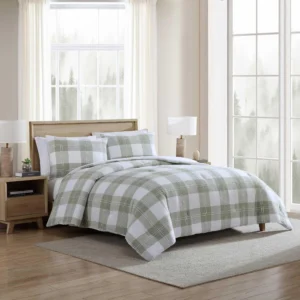 Full/Queen Reversible Cotton Plaid Comforter Set