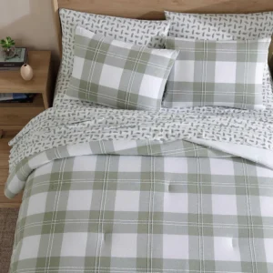Full/Queen Reversible Cotton Plaid Comforter Set