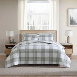 Full/Queen Reversible Cotton Plaid Comforter Set