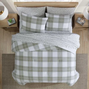 Full/Queen Reversible Cotton Plaid Comforter Set