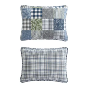 Full/Queen Reversible Plaid & Floral Patchwork Quilt Set