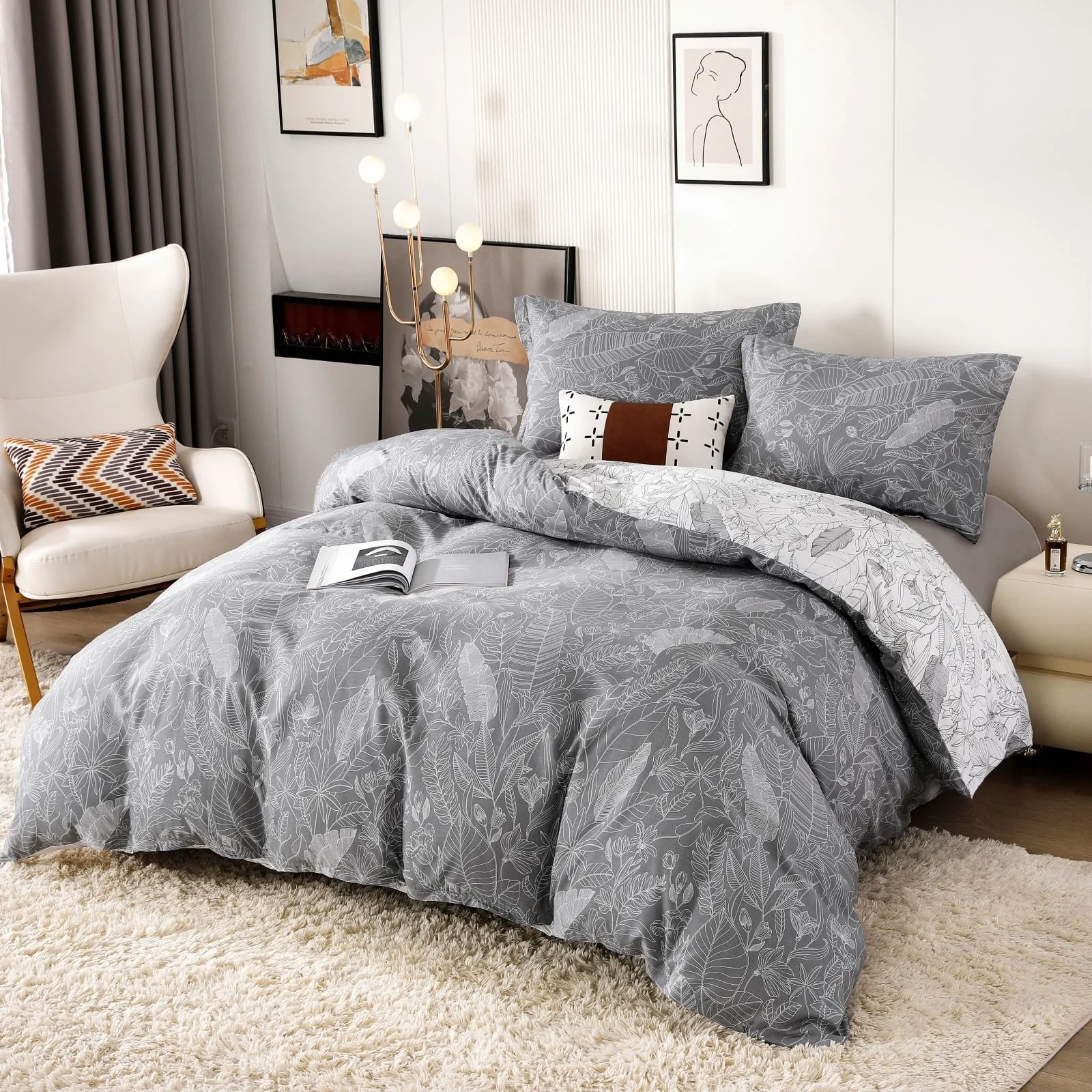 Monochrome Forest Leaf Duvet Cover Set Monochrome Forest Leaf Duvet Cover Set