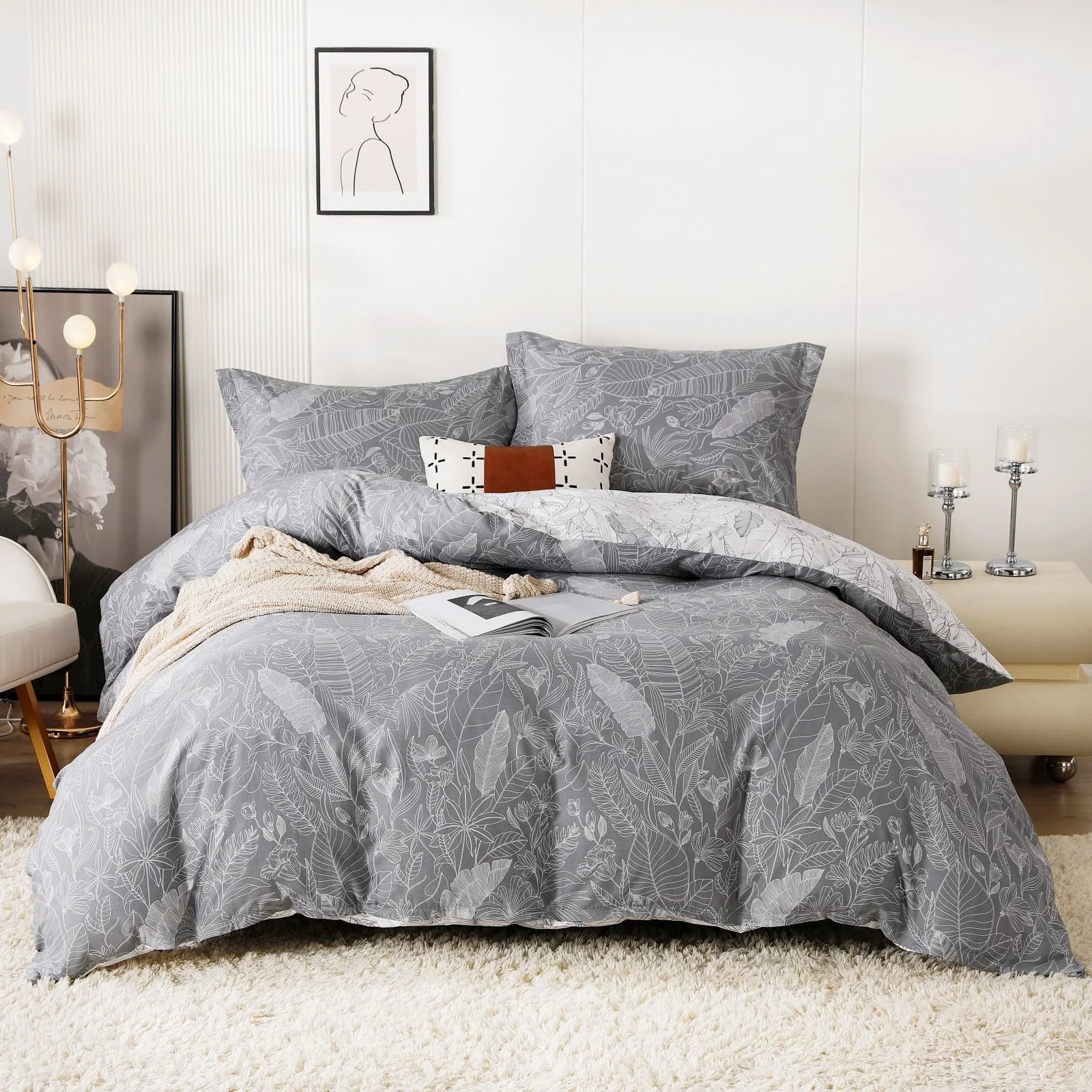 Monochrome Forest Leaf Duvet Cover Set Monochrome Forest Leaf Duvet Cover Set