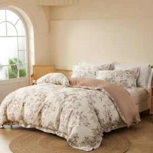 Neutral Floral Vine Print Duvet Cover Set