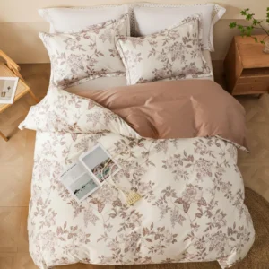 Neutral Floral Vine Print Duvet Cover Set
